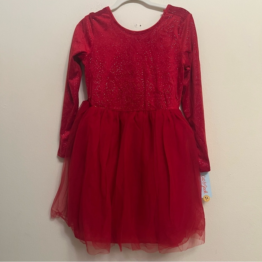 Cat & Jack Girls Red Velvet & Tulle  Dress - Size XL (14) Plus - Picture 2 of 6